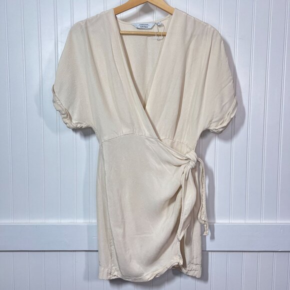 & Other Stories Stockholm Atelier Ivory Cream Short Sleeve Wrap Dress Tie Waist - Picture 2 of 11
